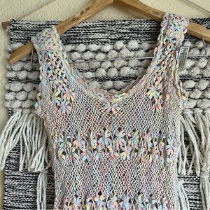 Crochet Floral Knit Tank Dress - Pastel Multi